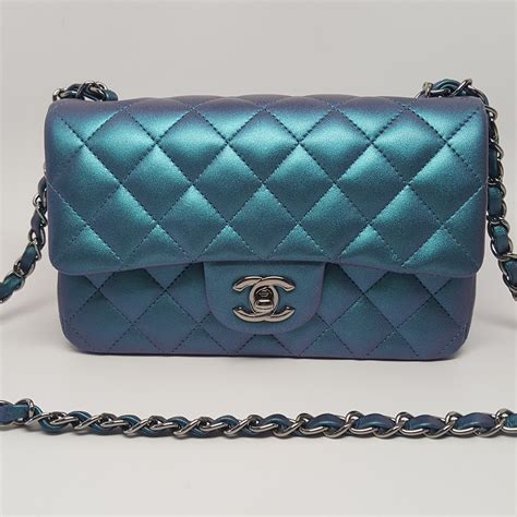 chanel turquoise metallic claccic flap medium bag